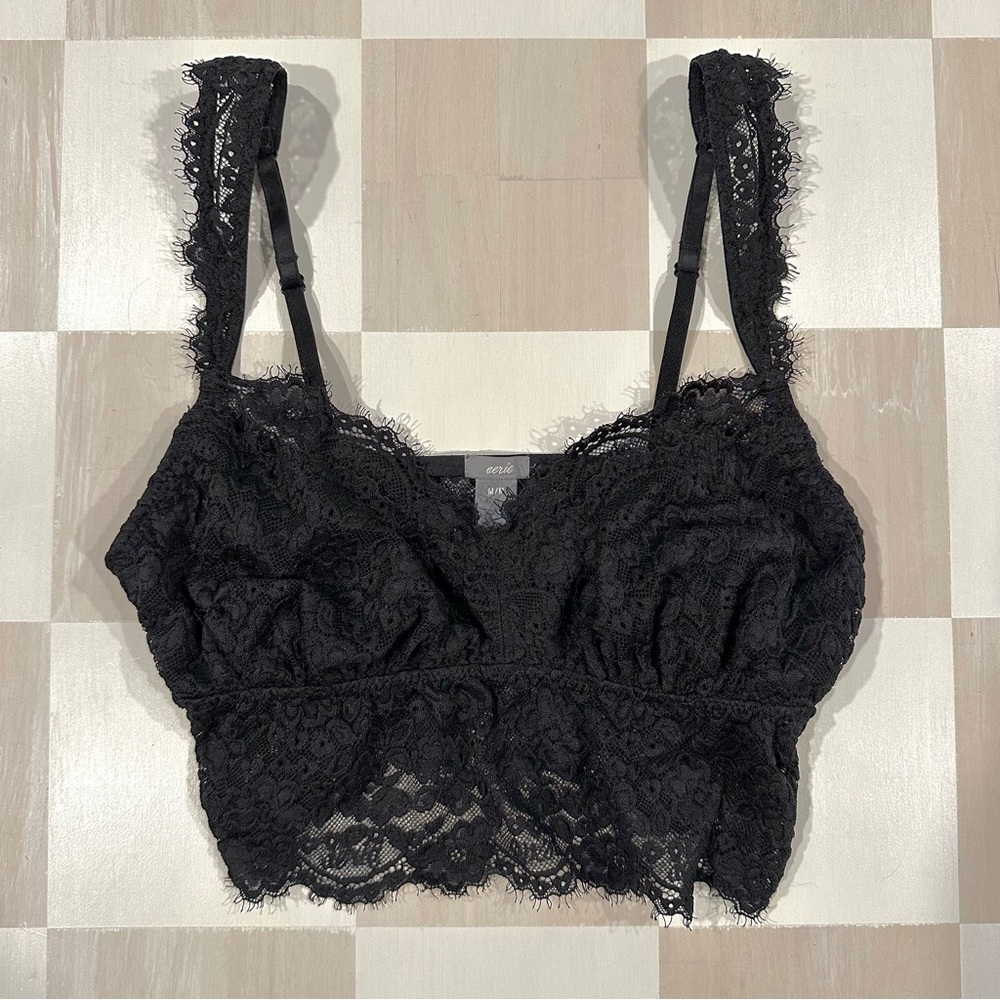 aerie black lace bralette top coquette fairy grunge